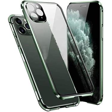 Imagem de KKFAUS Capa frontal e traseira de vidro temperado transparente, capa magnética para Apple iPhone 11 Pro Max (2019) 6,5 polegadas com protetor de lente de câmera (cor: verde)
