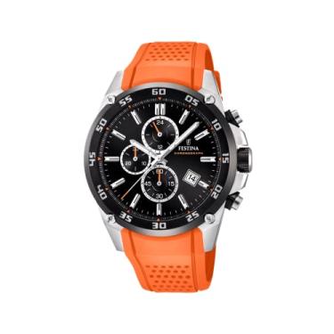 Imagem de Festina Relógio masculino de quartzo 'The Originals Collection' com mostrador preto e pulseira de borracha laranja F20330/4, Laranja, One Size, Relógio de Pulso