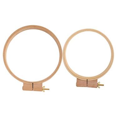 Imagem de 2 peças aros de bordado, anel redondo de bastidor de ponto redondo, laço de bordado de bastidor de quilting de madeira, diâmetro 7,5 pol. e 8,3 pol.
