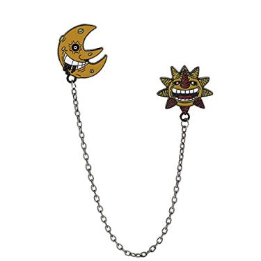 Imagem de Alfinetes de mangá anime Soul Eater para mochila, sol e lua com correntes pretas broche esmaltado emblemas de lapela para chapéu, coleção de roupas, acessórios de joias, Metal, Sem Pedra Preciosa