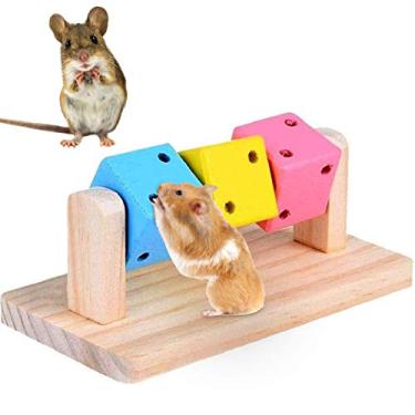 Imagem de Besimple Brinquedos de mastigar hamster, brinquedos de moagem de dentes de madeira natural para porquinhos da Índia, coelhos, chinchilas, treinamento de inteligência de exercícios bloco de madeira colorido para pequenos animais de estimação mastigando e brincando