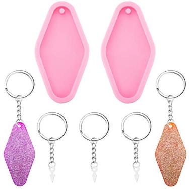 Imagem de 2 peças de chaveiro de silicone de diamante molde de silicone moldes para assar chaveiro pingente molde de argila e 5 peças chaveiros para decoração de chaveiro faça você mesmo, sobremesa de chocolate caseiro