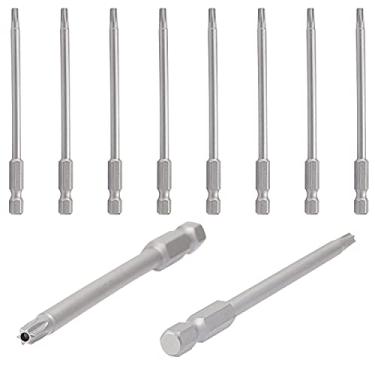 Imagem de Aopin T20 com furo, chave de fenda Torx à prova de adulteração, alça hexagonal de 1/10.2 cm, aço magnético S2, 100 mm de comprimento, 10 peças