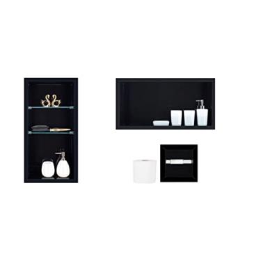 Imagem de Nicho Em Porcelanato Para Banheiro - kit com 3 peças (Preto Liso)