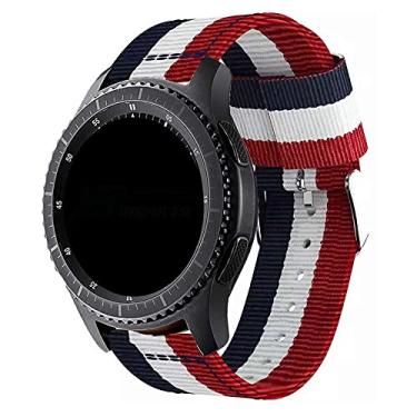 Imagem de Pulseira 22mm Nylon Listrada compatível com Samsung Galaxy Watch 3 45mm - Galaxy Watch 46mm - Gear S3 Frontier - Amazfit GTR 47mm - Amazfit GTR 2 - Marca LTIMPORTS (Azul/Branco/Vermelho)