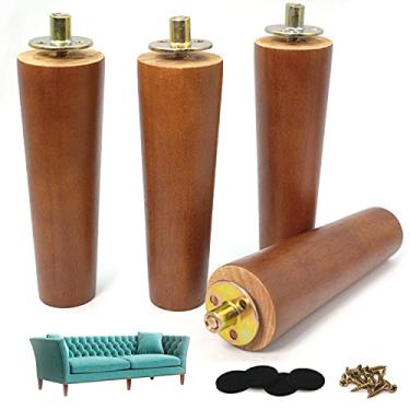 Imagem de Leafvio Pernas para móveis de madeira, pernas redondas de 15 cm, estilo moderno do meio do século, afunilamento revestido de madeira para móveis (conjunto de 4), sofá, mesa, cômoda, cama, armário, banco (cor mogno)