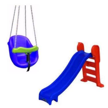 Imagem de Playground Infantil Escorregador Médio 3 Degraus + Balanço Azul - Nata