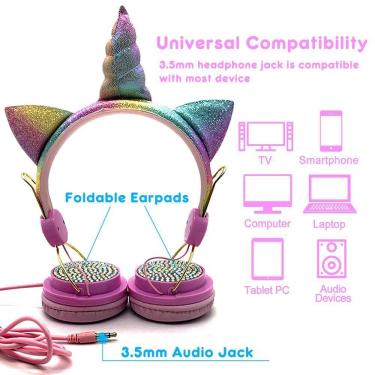 Imagem de Unicórnios fofos com fones de ouvido com fio Meninas Daugther Música Stereo Earphone Computador Cer Gamer Fone de Ouvido Gamer