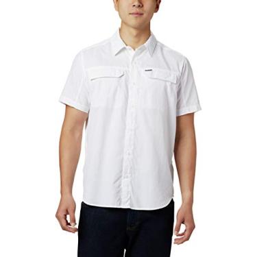 Imagem de Columbia Camisa masculina de manga curta Silver Ridge 2.0, proteção solar UV, tecido absorvente de umidade, branca, média