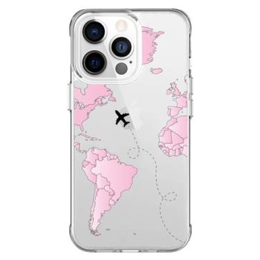 Imagem de Capa Capinha Anti Impacto para Iphone 11, 12, 13, 14, 15 e suas variações Modelo Mapa Mundi Rosa (Iphone 14 Pro)
