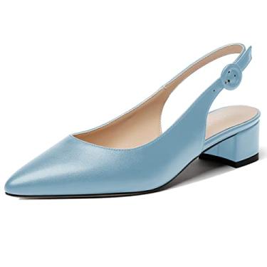 Imagem de WAYDERNS Sapato feminino bonito tira ajustável com tira no tornozelo fivela de escritório sólida fosco bico fino grosso salto baixo 3,8 cm, Azul claro, 13