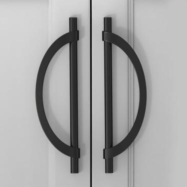 Imagem de 9BUILD Pacote com 6 puxadores de armário de cozinha pretos foscos de 19 cm, puxadores de armário de meia lua, puxadores de cozinha para armários, ferragens de armário preto, puxador de gaveta