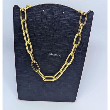 Imagem de Colar Gargantilha Feminino Corrente Elo Grossa quadrado Folheado Ouro Dourado e Prata Inspiração Blogueira Luxo Moda