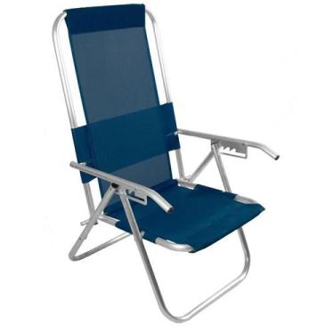 Imagem de Cadeira De Praia Alumínio Reclinável Alta 5 Posições 110Kg Azul-Mari
