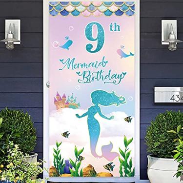 Imagem de Faixa de fundo para fotos de feliz aniversário de sereia com tema de fundo de castelo baleia em escala tropical, fundo de peixe tropical, escamas de dama-marinha, decoração de tema submarino para festa de aniversário, chá de bebê, artigos de decoração