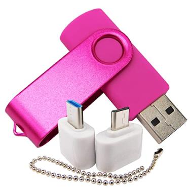 Imagem de Pen Drive USB de 2 GB com 1 adaptador OTG (micro USB) e 1 adaptador tipo C (USB-C) para celular (rosa)
