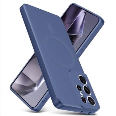 Imagem de YSLBWLE Capa magnética para Galaxy S21 Ultra, capa fina de silicone líquido, à prova de choque, capa de telefone fina para Galaxy S21 Ultra, capa protetora de câmera de corpo inteiro - cinza escuro