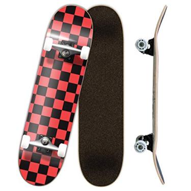 Imagem de Yocaher Skate profissional completo de 19,7 cm com deck de bordo de 7 camadas, fita adesiva de aderência premium BlackWidow, caminhão de liga de alumínio, rolamento ABEC-9 - laranja xadrez