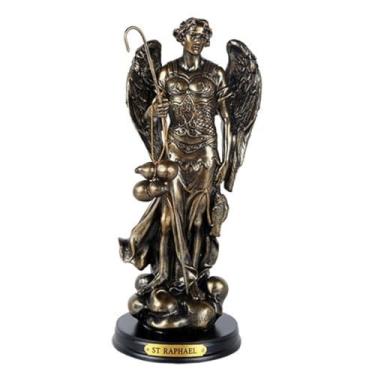 Imagem de St. Raphael Patron Saint of Travellers and Medical Workers 20cm Tall Wooden Base with Brass Name Plate