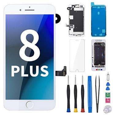 Imagem de Risidamoy Kit de reparo de tela para iPhone 8 Plus 14.0 cm branco com botão Home 8plus 3D Touch LCD Display digitalizador montagem completa câmera frontal alto-falante sensor vidro Fix Tools A1864