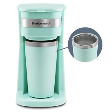 Imagem de Elite Gourmet A cafeteira compacta EHC117M inclui caneca térmica de viagem de 400 ml com interior de aço inoxidável, compatível com grãos de café, filtro reutilizável, menta
