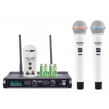 Imagem de Microfone Sem Fio Branco Recarregável Duplo Mao Ksr Pro 3000