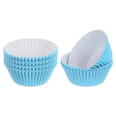 Imagem de uxcell 300 peças de forros de cupcake, formas de papel para bolos, embalagens padrão à prova de gordura para assar cupcake wrapper, azul celeste