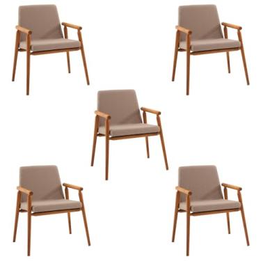 Imagem de Kit 5 Cadeiras Decorativa Sala de Jantar Sidnei Linho Bege G17 - Gran Belo