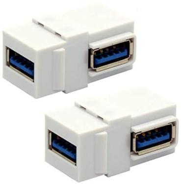 Imagem de BSHTU Inserções de conector Keystone USB 3.0 de 90 graus, acoplador de interface de cabo USB de ângulo reto, extensão de conector fêmea para fêmea para painel de tomada de placa de parede, pacote com