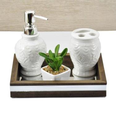 Imagem de Bandeja -P CLÁSSICA- Lavabo Banheiro Espelhada Pés Silicone Madeira co