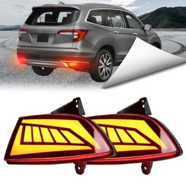 Imagem de BINQIGOO Luz refletora de LED para para-choque traseiro lâmpadas traseiras de neblina compatíveis com Honda Pilot 2019-2022 EX EX-L Touring DRL seta (vermelho)