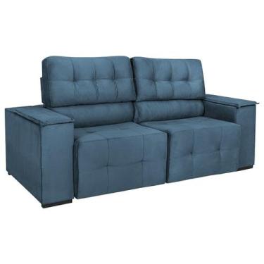 Imagem de Sofá Cama Retrátil Sala Vicenza 210cm Linho - Doce Sonho Móveis, Azul 