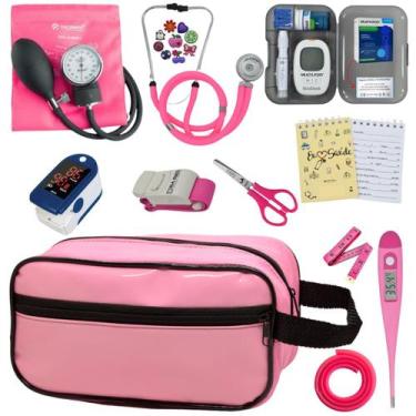 Imagem de Kit Enfermagem Aparelho de Pressão Estetoscópio Medidor Glicose Comple