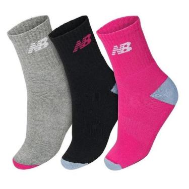 Imagem de Meia Cano Alto New Balance 3 Pack Juvenil, Cinza, Preto, Rosa, JUVEN