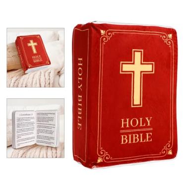 Imagem de Cozy Faith Bible Pillow, 13x8.66x3.54in Velvet Holy Bible Verse Pillow Scripture Pillow Plush That Opens Book Shape Faith Pillow Religious Party Favor Christening Easter Gift for Women Men(Brick Red)