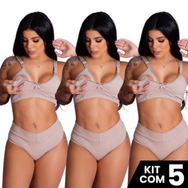 Imagem de Kit 5 Conjuntos de Sutiã Amamentação e Calcinha Cós Alto Cotton Confor