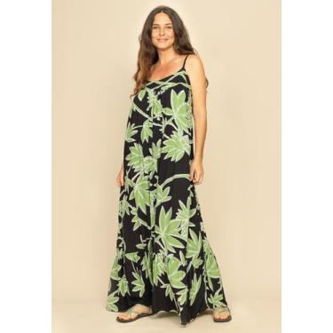 Imagem de Vestido Longo Goivira Viscose Camadas Estampa Bromélia Verde - Amazoni