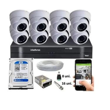 Imagem de Kit Cftv 8 Câmeras Segurança Dome Ir Dvr Mhdx Multi Hd Intelbras C/Hd 