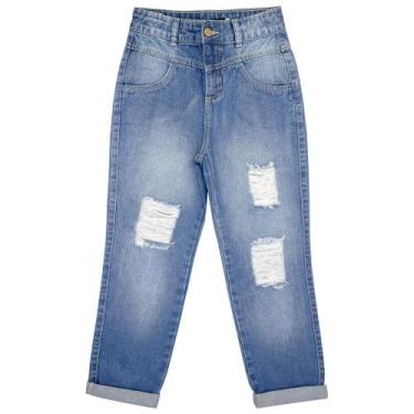 Imagem de Calça Juvenil Look Jeans Mom Jeans, Azul, 6
