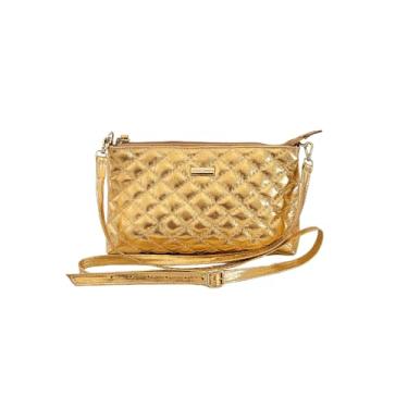 Imagem de Bolsa Feminina Couro Transversal Matelassê Bolsa Interno Alça Regulável + Porta Moedas (Dourado)