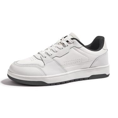 Imagem de LUCKY STEP Tênis masculino moderno com cadarço casual cano baixo antiderrapante tênis skate basquete caminhada, Branco, 40