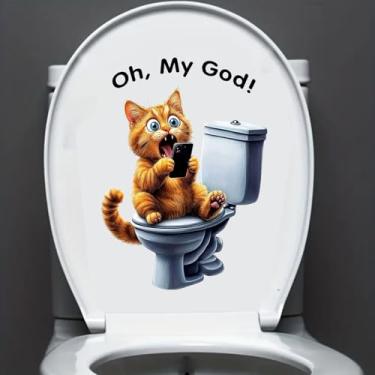 Imagem de Nouiroy Gato preto caprichoso no vaso sanitário com adesivo para smartphone - decoração de casa bem-humorada, azulejo de cerâmica fácil de aplicar e decalque de tanque de água, acabamento