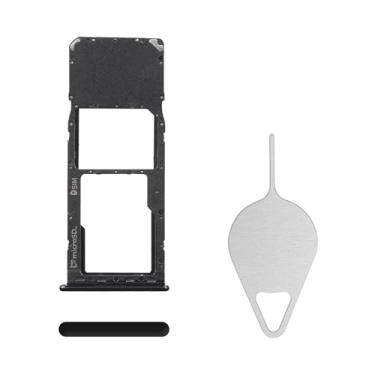 Imagem de BESJMYT Substituição da bandeja do cartão SIM para Samsung Galaxy A50 (versão SIM único) Adaptador de suporte de slot de bandeja de cartão preto com ejetor de agulha para A50 SM-A505U SM-A505U1