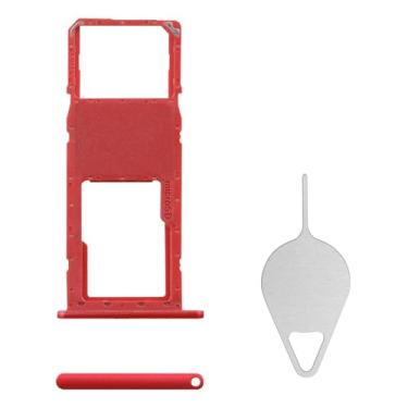 Imagem de BESJMYT Substituição para bandeja de cartão SIM Samsung Galaxy A11 (versão SIM único) Adaptador de suporte de slot de bandeja de cartão vermelho com ejetor de agulha para A11 SM-A115U SM-A115U1