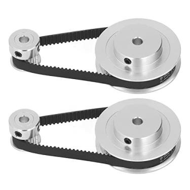 Imagem de Roda síncrona GT2, 2 conjuntos de polia de sincronização de alumínio de 20 e 60 dentes com 2 peças de comprimento 200 mm, largura 6 mm, correia para impressora (Furo de 5 mm /