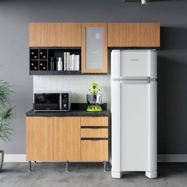 Imagem de Cozinha Compacta Orquídea CZ1202 180cm 03 Peças 05 Portas 03 Gavetas com Divisor de Talheres Mármore Lunar Freijó Tecnomobili