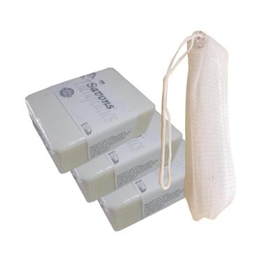 Imagem de Combo 3 Sabonetes de Leite de Cabra + Esponja Porta-sabonete Branca