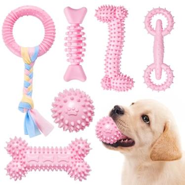 Imagem de Bininl Pacote com 6 brinquedos de mastigar para cachorros, fofos, azuis, pequenos brinquedos, para dentição, macio, durável, brinquedo de mastigar interativo para cães pequenos, rosa claro