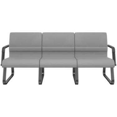 Imagem de Cadeira Longarina 3 Lugares Recepção com Braço Pés Preto Lev P03 Vinil