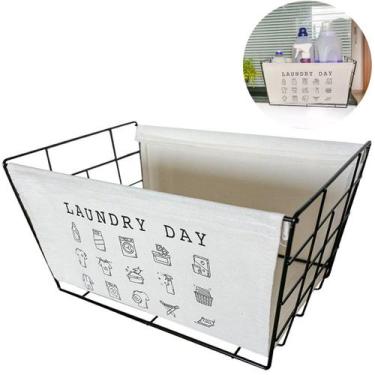 Imagem de Cesto Organizador Multiuso Lavanderia Cozinha Escritório Aço Preto Tec